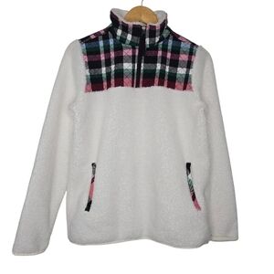 Vera Bradley Womens Plaid Quilted Teddy Sherpa Quarter Zip Pullover Medium
